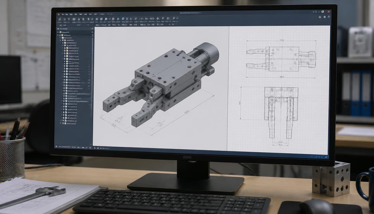 Projekt chwytaka dwuszczękowego w programie CAD